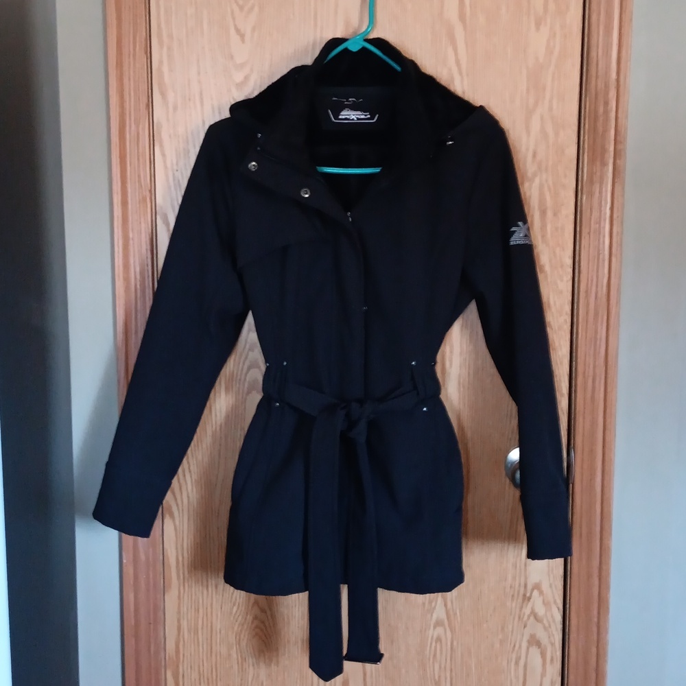 Ladies ZeroXposur Black Fur Lined Dress Coat With Detachable Hood Sz. M